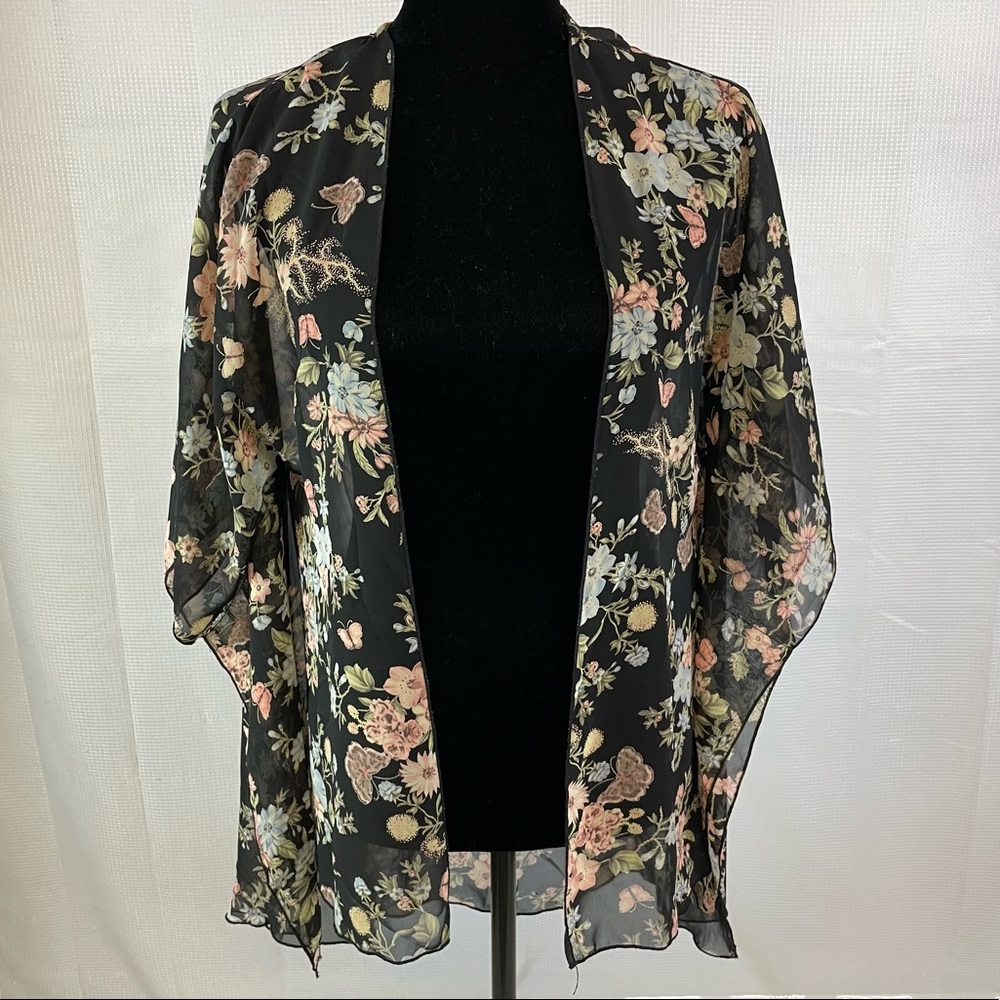 Black Floral Chiffon Kimono